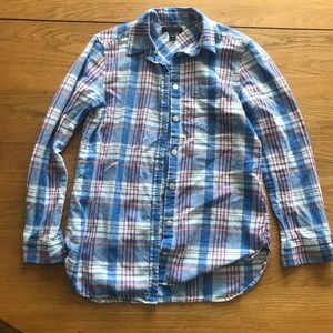 JCrew Blue and Orange Plaid Button Up